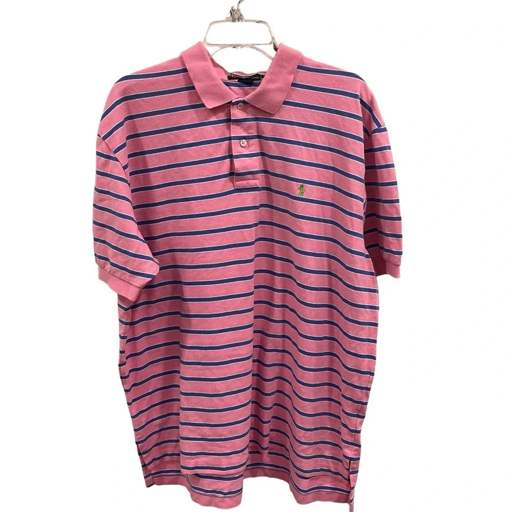 Polo Ralph Lauren Shirt Mens Sz XXL Pink Blue and Green Stripes Short Sleeve